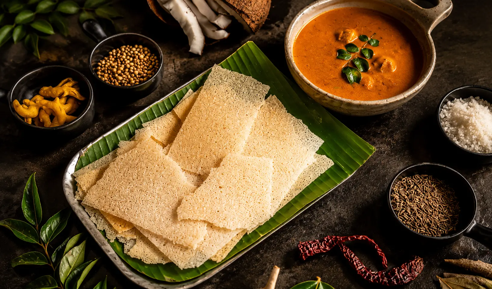 kori rotti served on banana leaf