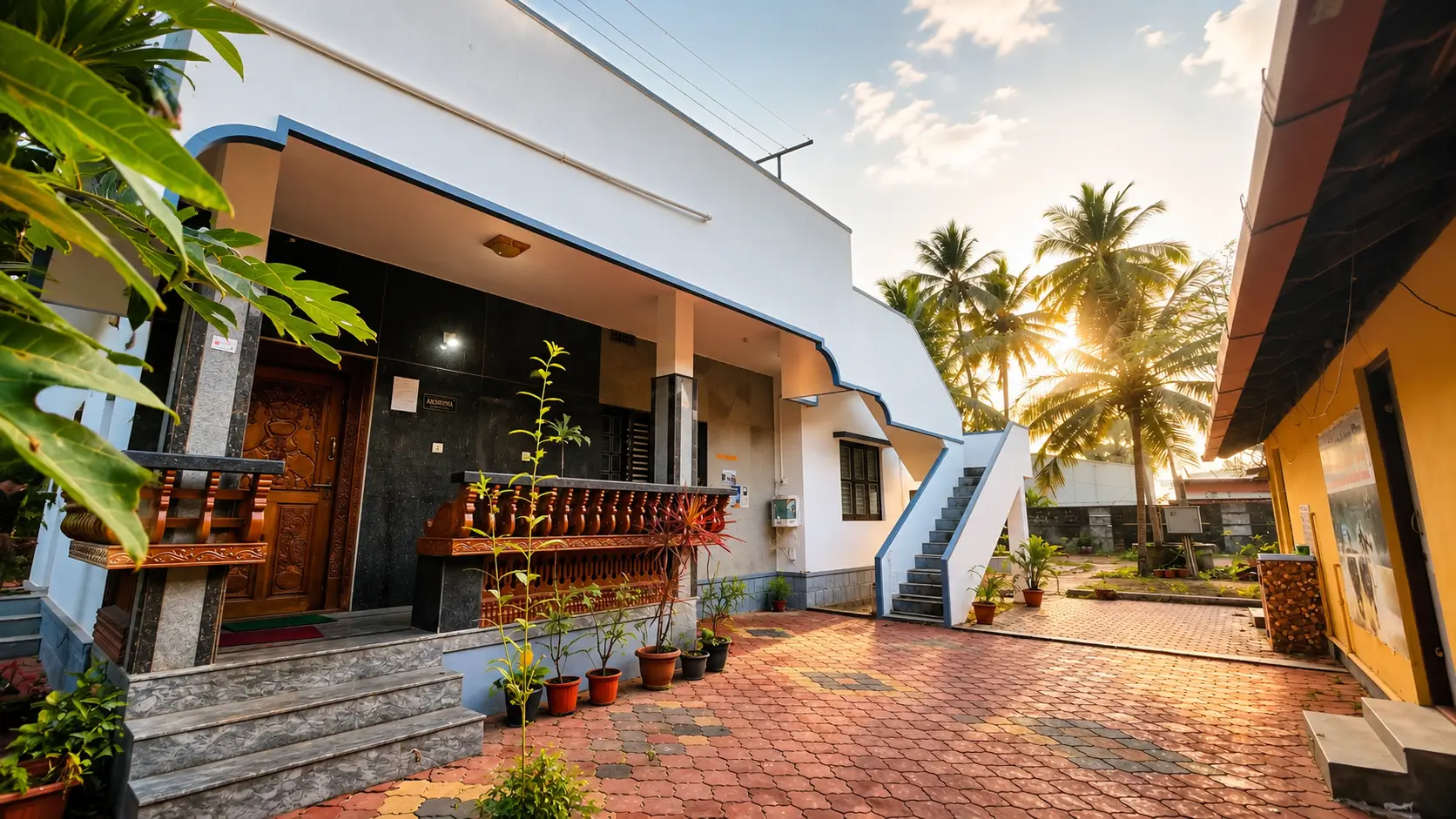 Shanty verandah facing Malpe Beach at dusk